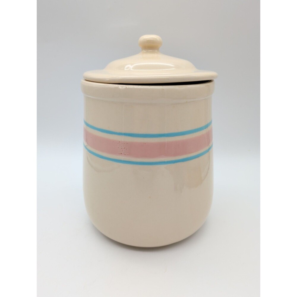 Vintage McCoy Pottery Large Striped Canister Pink & Blue #131 Cookie Jar